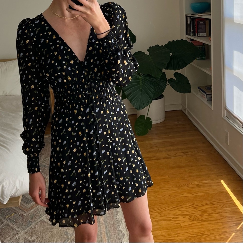 Reformation Black Floral Alani Dress